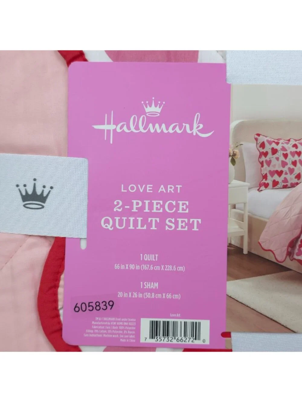 Hallmark Heart Strings Twin 2-Piece Quilt Set Valentines Day Love Heart